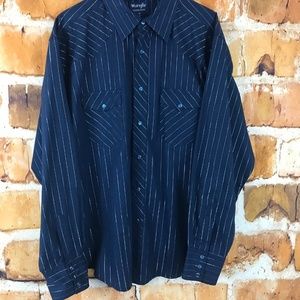Wrangler Western Shirt Mens XL Pearl Snap Blue
